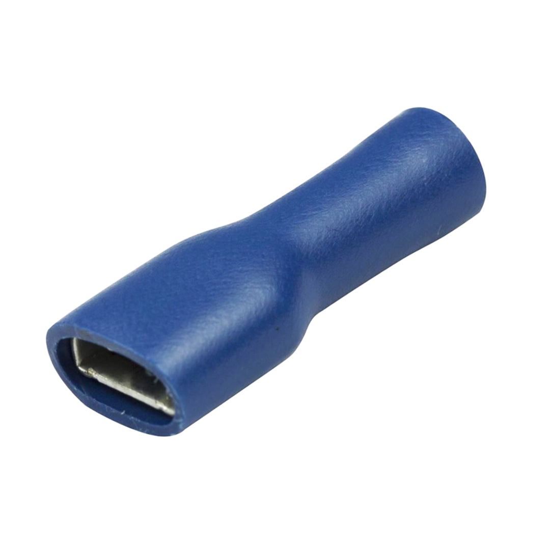 Blue Female Spade 6.3mm Fully Insulated Electrical Connectors | Qty: 100 - 
