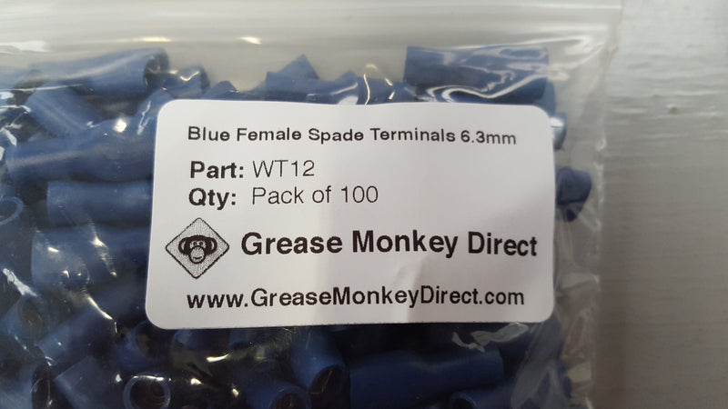 Buy Blue Female Spade 6.3mm Fully Insulated Electrical Connectors | Qty: 100 -  for sale