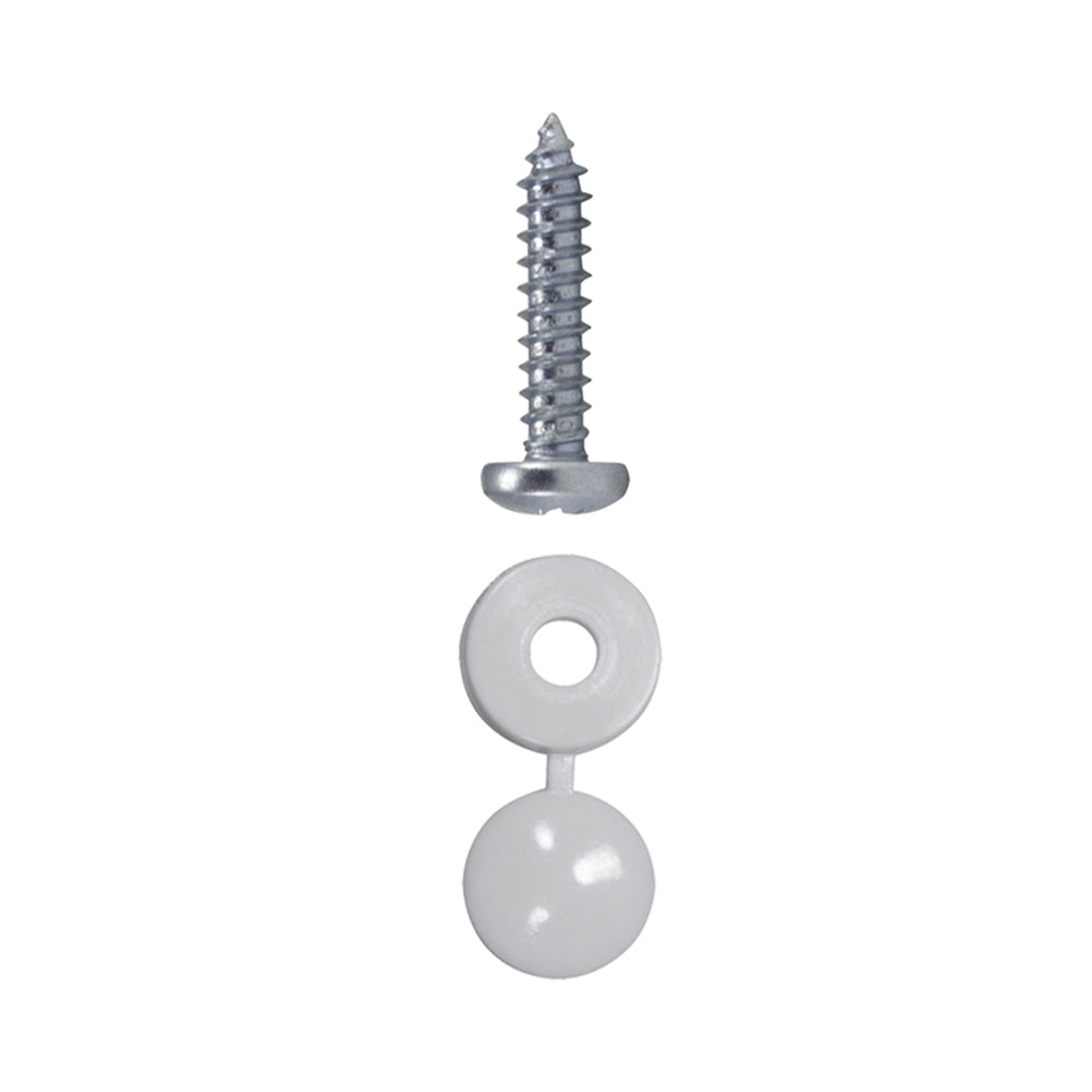Number Plate Screws & White Hinged Flip Top | Qty 100 - 
