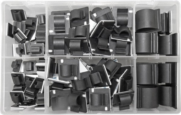 Assorted Adhesive Cable Clips, Black - Qty 122 - 