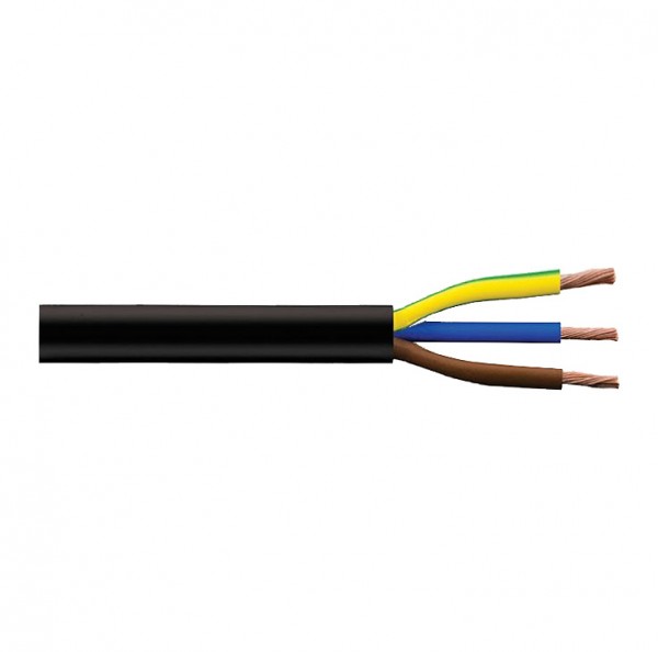 3 Core Black Rubber Flex Cable (50m Roll) - 