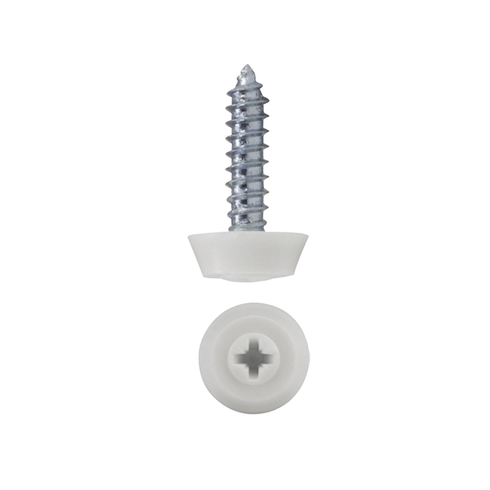 Number Plate Screws - White Moulded Head | Qty 100 - 